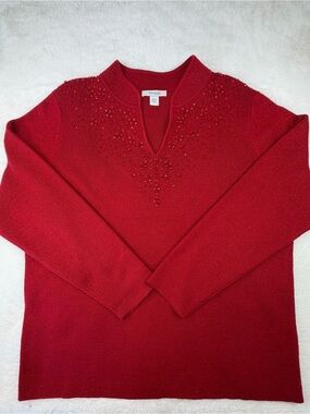 dressbarn Red Beaded V-Neck Sweater